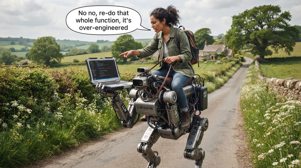 Developer riding her LLM horse