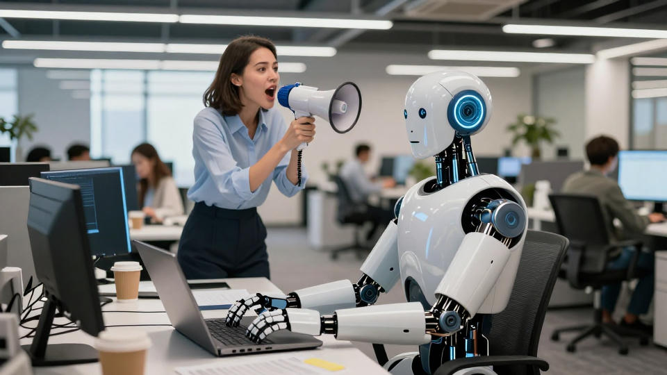 A woman shouting at a robot