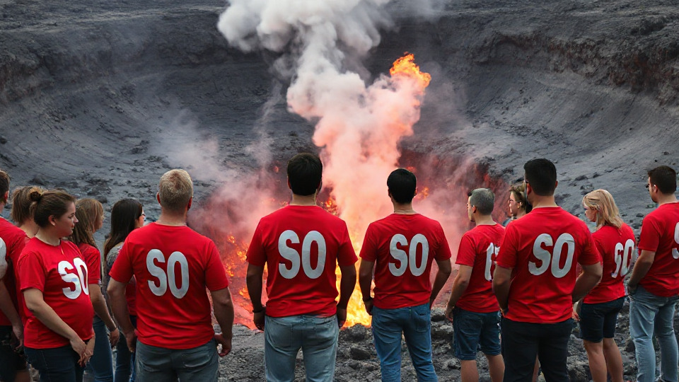 People standing near a volcano