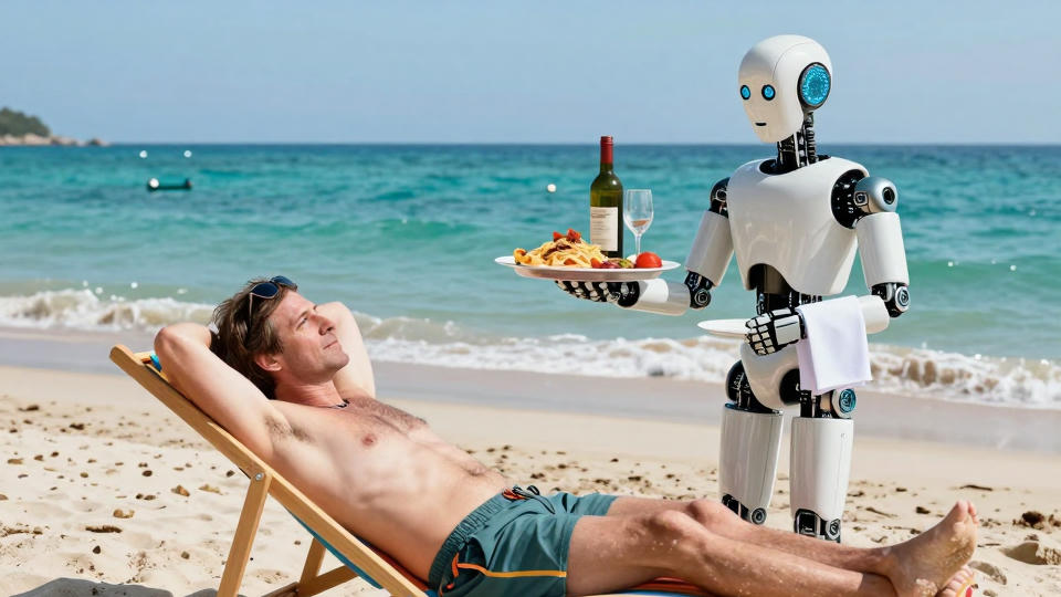 A man and a robot coding together